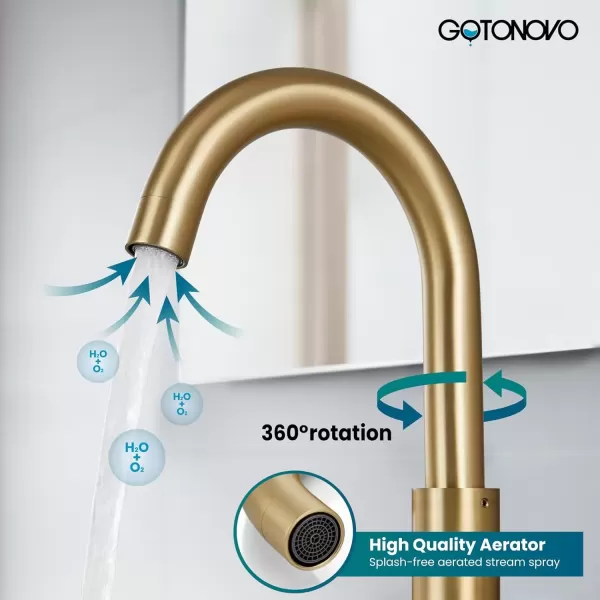 imagegotonovo 8 inch Widespread Bathroom Sink Faucet 3 Hole Bathroom Faucet 2 Cross Handle Vanity Faucet for Bathroom Sink Deck Mount Basin with Pop Up Drain 360 Swivel Spout Brushed GoldBrushed Gold