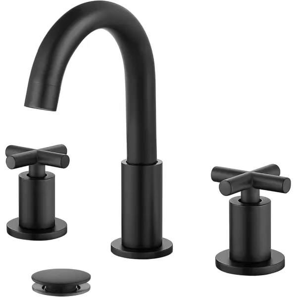 imagegotonovo 8 inch Widespread Bathroom Sink Faucet 3 Hole Bathroom Faucet 2 Cross Handle Vanity Faucet for Bathroom Sink Deck Mount Basin with Pop Up Drain 360 Swivel Spout Brushed GoldMatte Black
