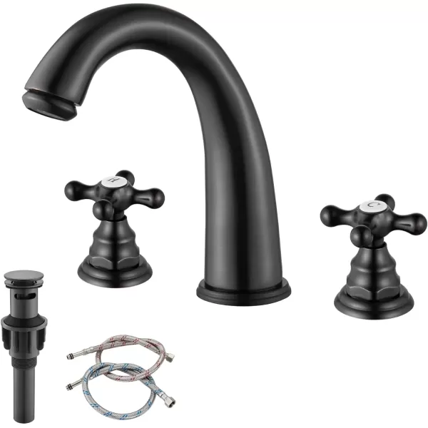 imagegotonovo 8 inch Widespread Bathroom Sink Faucet 3 Hole Bathroom Faucets for Sink 2 Cross Handles Bathroom Sink Fixtures Deck Mount with Pop Up Drain Water Lines HOT and Cold Label Matte BlackOil Rubbed Bronze