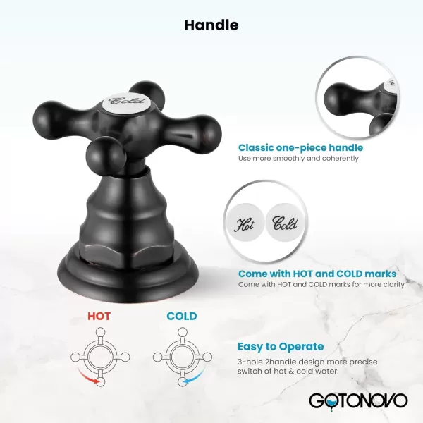imagegotonovo 8 inch Widespread Bathroom Sink Faucet 3 Hole Bathroom Faucets for Sink 2 Cross Handles Bathroom Sink Fixtures Deck Mount with Pop Up Drain Water Lines HOT and Cold Label Matte BlackOil Rubbed Bronze