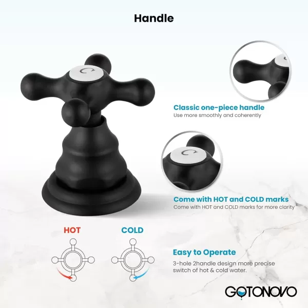 imagegotonovo 8 inch Widespread Bathroom Sink Faucet 3 Hole Bathroom Faucets for Sink 2 Cross Handles Bathroom Sink Fixtures Deck Mount with Pop Up Drain Water Lines HOT and Cold Label Matte BlackMatte Black