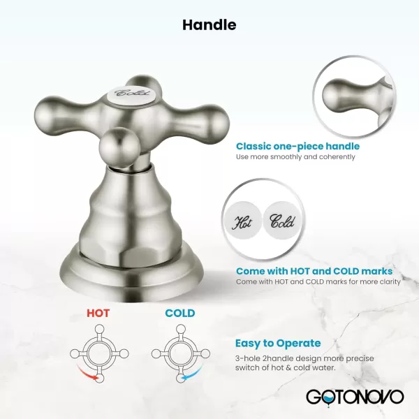 imagegotonovo 8 inch Widespread Bathroom Sink Faucet 3 Hole Bathroom Faucets for Sink 2 Cross Handles Bathroom Sink Fixtures Deck Mount with Pop Up Drain Water Lines HOT and Cold Label Matte BlackBrushed Nickel