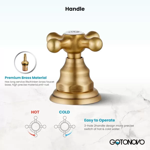 imagegotonovo 8 inch Widespread Bathroom Sink Faucet 3 Hole Bathroom Faucets for Sink 2 Cross Handles Bathroom Sink Fixtures Deck Mount with Pop Up Drain Water Lines HOT and Cold Label Matte BlackAntique Brass