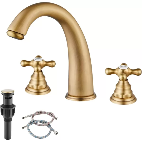 imagegotonovo 8 inch Widespread Bathroom Sink Faucet 3 Hole Bathroom Faucets for Sink 2 Cross Handles Bathroom Sink Fixtures Deck Mount with Pop Up Drain Water Lines HOT and Cold Label Matte BlackAntique Brass