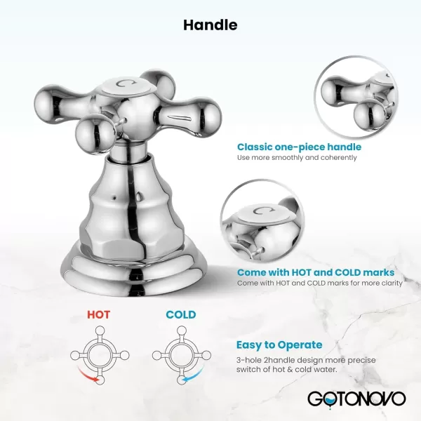 imagegotonovo 8 inch Widespread Bathroom Sink Faucet 3 Hole Bathroom Faucets for Sink 2 Cross Handles Bathroom Sink Fixtures Deck Mount with Pop Up Drain Water Lines HOT and Cold Label Matte BlackPolished Chrome
