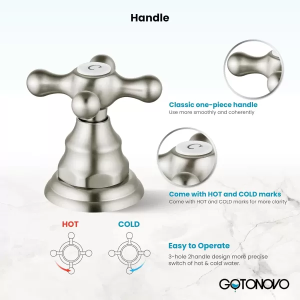 imagegotonovo 8 inch Widespread Bathroom Sink Faucet 3 Hole Bathroom Faucets for Sink 2 Cross Handles Bathroom Sink Fixtures Deck Mount with Pop Up Drain Water Lines HOT and Cold Label Matte BlackBrushed Nickel