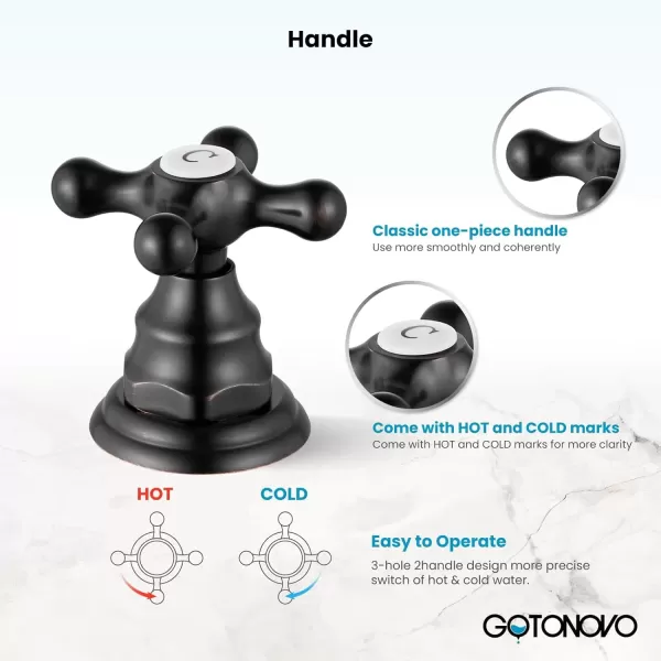 imagegotonovo 8 inch Widespread Bathroom Sink Faucet 3 Hole Bathroom Faucets for Sink 2 Cross Handles Bathroom Sink Fixtures Deck Mount with Pop Up Drain Water Lines HOT and Cold Label Matte BlackOil Rubbed Bronze
