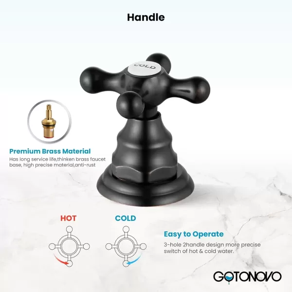 imagegotonovo 8 inch Widespread Bathroom Sink Faucet 3 Hole Bathroom Faucets for Sink 2 Cross Handles Bathroom Sink Fixtures Deck Mount with Pop Up Drain Water Lines HOT and Cold Label Matte BlackOil Rubbed Bronze