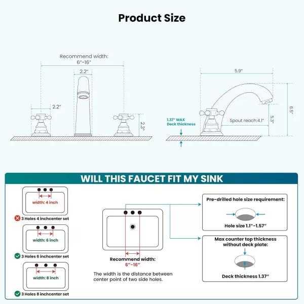 imagegotonovo 8 inch Widespread Bathroom Sink Faucet 3 Hole Bathroom Faucets for Sink 2 Cross Handles Bathroom Sink Fixtures Deck Mount with Pop Up Drain Water Lines HOT and Cold Label Matte BlackAntique Brass