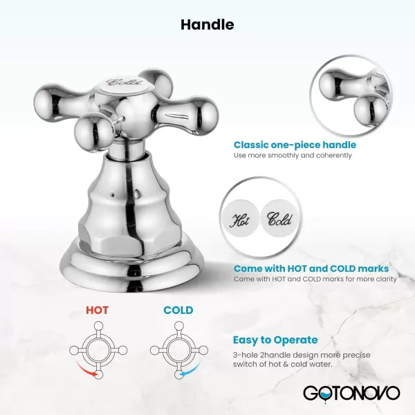 imagegotonovo 8 inch Widespread Bathroom Sink Faucet 3 Hole Bathroom Faucets for Sink 2 Cross Handles Bathroom Sink Fixtures Deck Mount with Pop Up Drain Water Lines HOT and Cold Label Matte BlackPolished Chrome