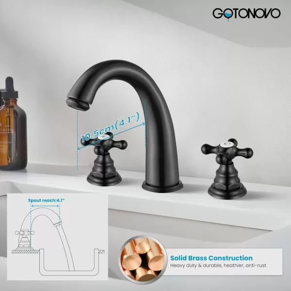 imagegotonovo 8 inch Widespread Bathroom Sink Faucet 3 Hole Bathroom Faucets for Sink 2 Cross Handles Bathroom Sink Fixtures Deck Mount with Pop Up Drain Water Lines HOT and Cold Label Matte BlackOil Rubbed Bronze