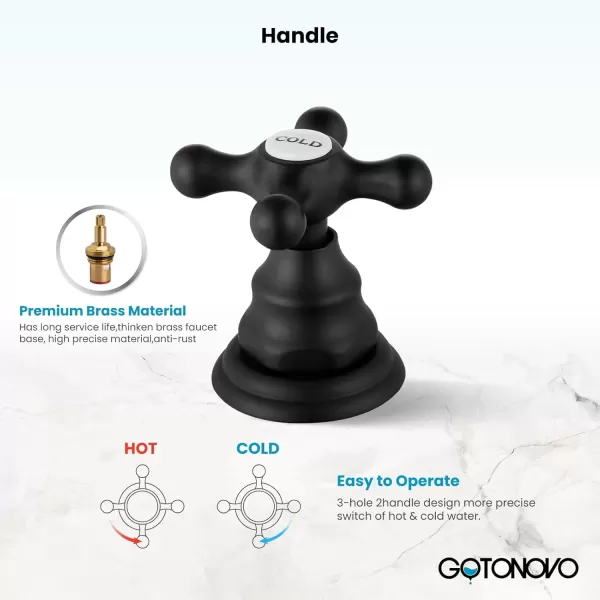 imagegotonovo 8 inch Widespread Bathroom Sink Faucet 3 Hole Bathroom Faucets for Sink 2 Cross Handles Bathroom Sink Fixtures Deck Mount with Pop Up Drain Water Lines HOT and Cold Label Matte BlackMatte Black
