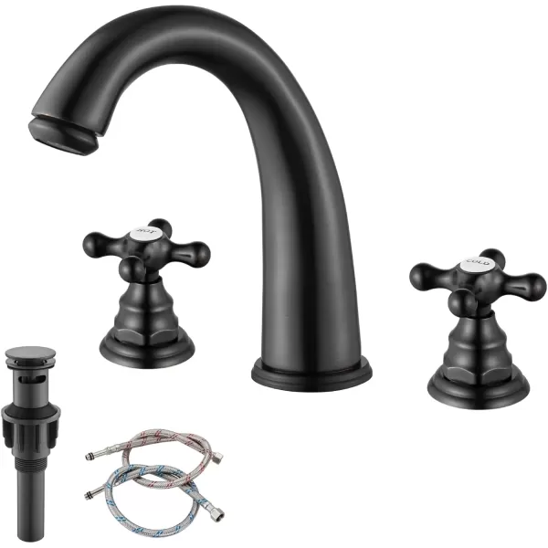 imagegotonovo 8 inch Widespread Bathroom Sink Faucet 3 Hole Bathroom Faucets for Sink 2 Cross Handles Bathroom Sink Fixtures Deck Mount with Pop Up Drain Water Lines HOT and Cold Label Matte BlackOil Rubbed Bronze