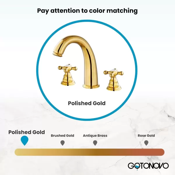 imagegotonovo 8 inch Widespread Bathroom Sink Faucet 3 Hole Bathroom Faucets for Sink 2 Cross Handles Bathroom Sink Fixtures Deck Mount with Pop Up Drain Water Lines HOT and Cold Label Matte BlackPolished Gold