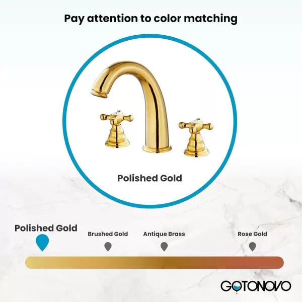 imagegotonovo 8 inch Widespread Bathroom Sink Faucet 3 Hole Bathroom Faucets for Sink 2 Cross Handles Bathroom Sink Fixtures Deck Mount with Pop Up Drain Water Lines HOT and Cold Label Matte BlackPolished Gold