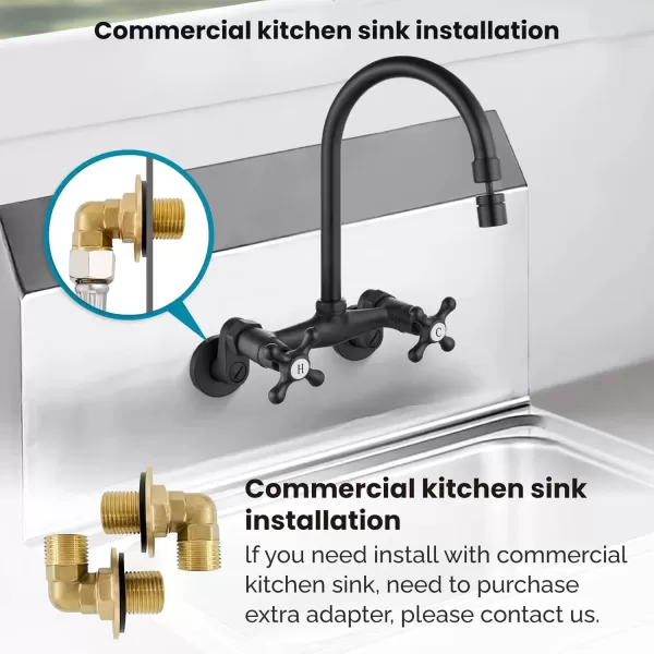imagegotonovo Antique Brass Wall Mount Kitchen Sink Faucet 6 Inch Center Adjustable Hole Distance with Swing Arms adpater Mixer Tap 360 Degree Swivel Spout Double Cross HandleMatte Black