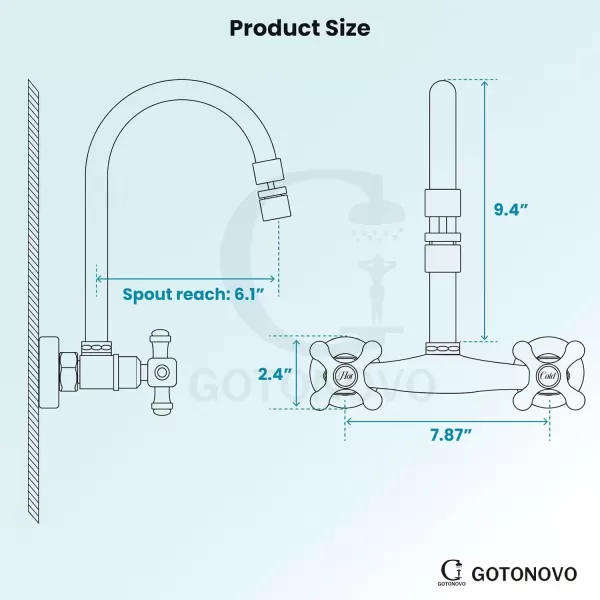 imagegotonovo Antique Brass Wall Mount Kitchen Sink Faucet 6 Inch Center Adjustable Hole Distance with Swing Arms adpater Mixer Tap 360 Degree Swivel Spout Double Cross HandleMatte Black