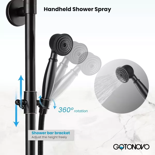 imagegotonovo Bathroom Classic Exposed Shower Faucet Wall Mount Shower System 8 Inch Luxurious Rainfall Shower Head Set with Tub Spout and Handheld Spray Double Cross Handles Brushed NickelOil Rubbed Bronze