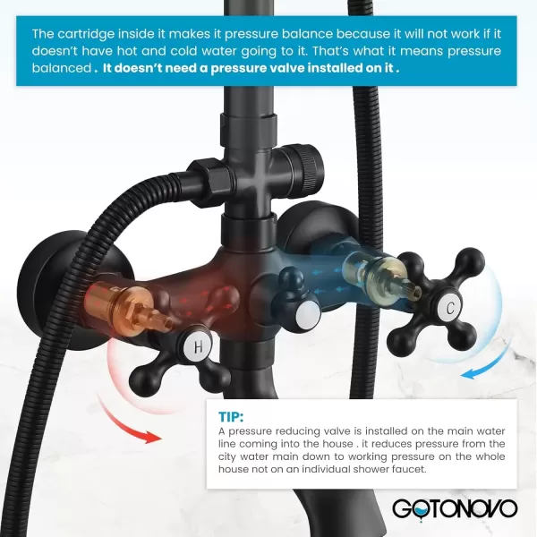 imagegotonovo Bathroom Classic Exposed Shower Faucet Wall Mount Shower System 8 Inch Luxurious Rainfall Shower Head Set with Tub Spout and Handheld Spray Double Cross Handles Brushed NickelMatte Black