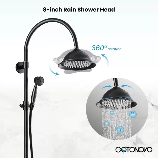 imagegotonovo Bathroom Classic Exposed Shower Faucet Wall Mount Shower System 8 Inch Luxurious Rainfall Shower Head Set with Tub Spout and Handheld Spray Double Cross Handles Brushed NickelOil Rubbed Bronze