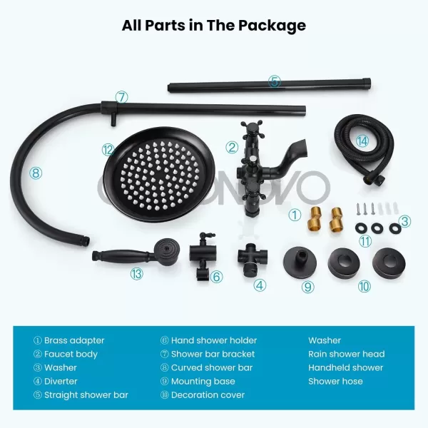 imagegotonovo Bathroom Classic Exposed Shower Faucet Wall Mount Shower System 8 Inch Luxurious Rainfall Shower Head Set with Tub Spout and Handheld Spray Double Cross Handles Brushed NickelOil Rubbed Bronze