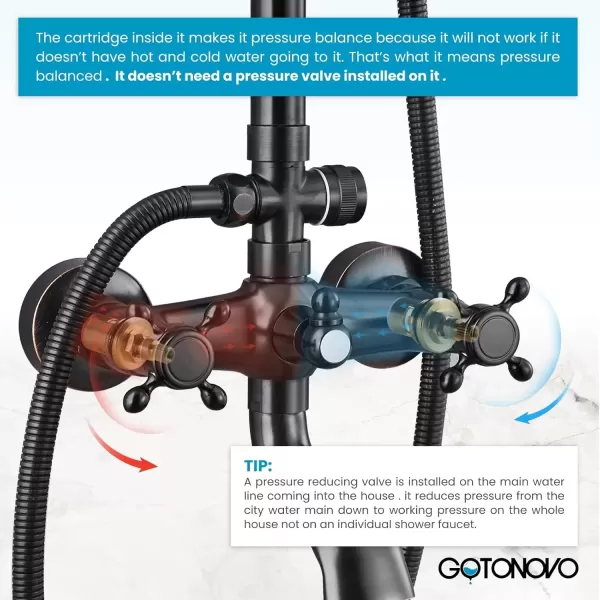 imagegotonovo Bathroom Classic Exposed Shower Faucet Wall Mount Shower System 8 Inch Luxurious Rainfall Shower Head Set with Tub Spout and Handheld Spray Double Cross Handles Brushed NickelOil Rubbed Bronze