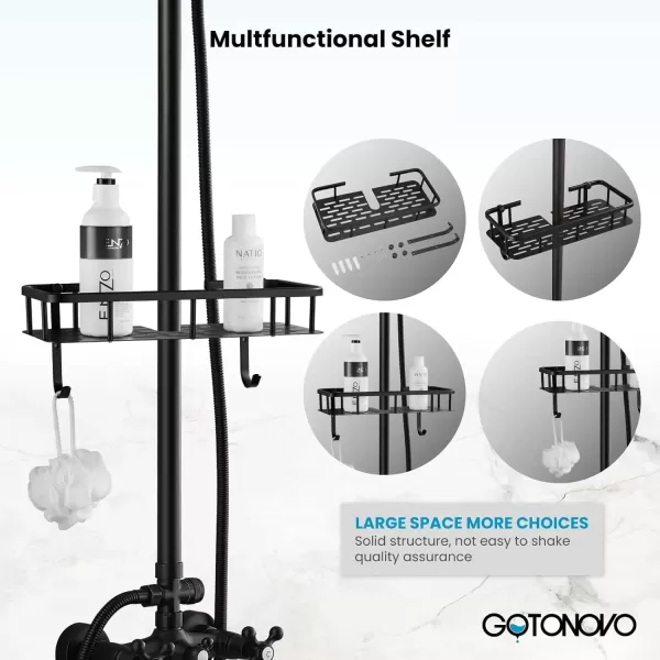 imagegotonovo Bathroom Exposed Shower Faucet Outdoor Shower System 8 Inch Rainfall Shower Head Set with Tub Spout and Handheld Spray Double Cross Handles Wall Mount without Shower Shelf Polished GoldMatte Black
