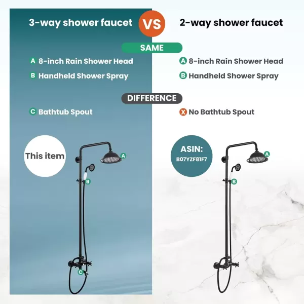 imagegotonovo Bathroom Exposed Shower Faucet Outdoor Shower System 8 Inch Rainfall Shower Head Set with Tub Spout and Handheld Spray Double Cross Handles Wall Mount without Shower Shelf Polished GoldOil Rubbed Bronze
