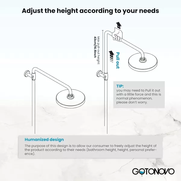 imagegotonovo Bathroom Exposed Shower Faucet Outdoor Shower System 8 Inch Rainfall Shower Head Set with Tub Spout and Handheld Spray Double Cross Handles Wall Mount without Shower Shelf Polished GoldMatte Black