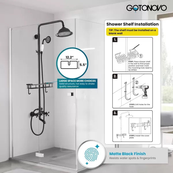 imagegotonovo Bathroom Exposed Shower Faucet Outdoor Shower System 8 Inch Rainfall Shower Head Set with Tub Spout and Handheld Spray Double Cross Handles Wall Mount without Shower Shelf Polished GoldMatte Black