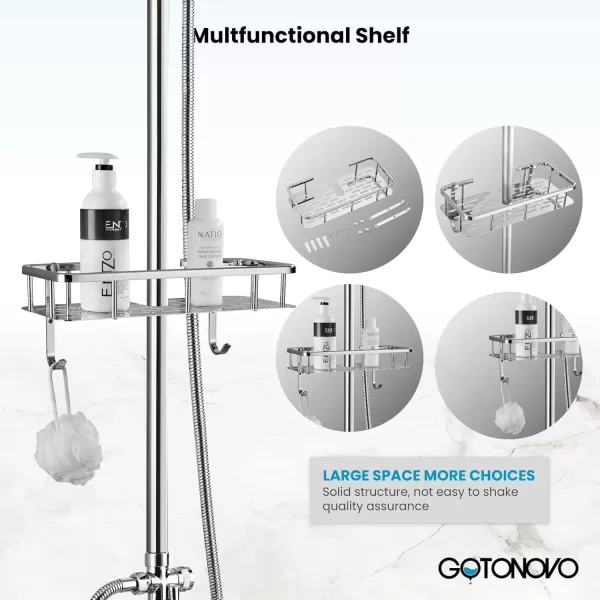imagegotonovo Bathroom Exposed Shower Faucet Outdoor Shower System 8 Inch Rainfall Shower Head Set with Tub Spout and Handheld Spray Double Cross Handles Wall Mount without Shower Shelf Polished GoldPolished Chrome