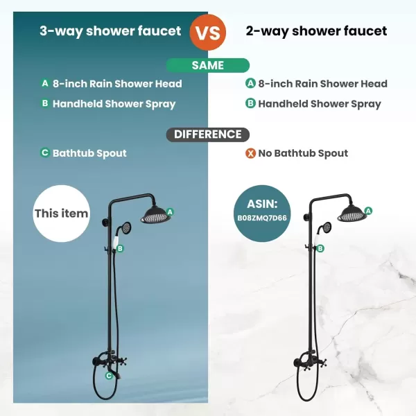 imagegotonovo Bathroom Exposed Shower Faucet Outdoor Shower System 8 Inch Rainfall Shower Head Set with Tub Spout and Handheld Spray Double Cross Handles Wall Mount without Shower Shelf Polished GoldMatte Black