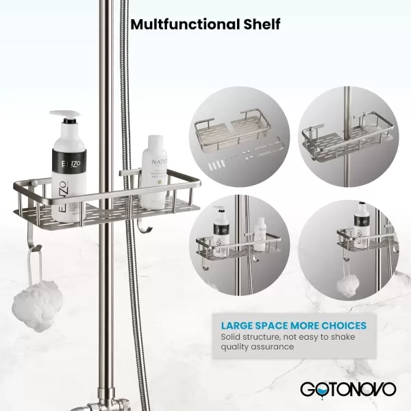 imagegotonovo Bathroom Exposed Shower Faucet Outdoor Shower System 8 Inch Rainfall Shower Head Set with Tub Spout and Handheld Spray Double Cross Handles Wall Mount without Shower Shelf Polished GoldBrushed Nickel
