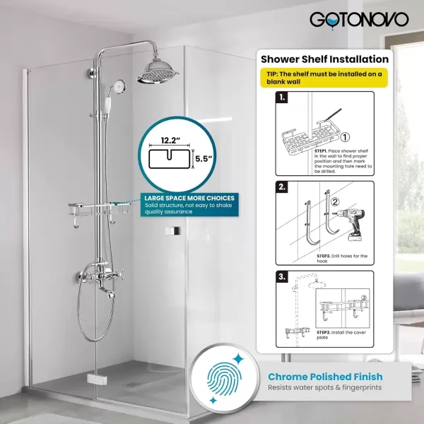 imagegotonovo Bathroom Exposed Shower Faucet Outdoor Shower System 8 Inch Rainfall Shower Head Set with Tub Spout and Handheld Spray Double Cross Handles Wall Mount without Shower Shelf Polished GoldPolished Chrome