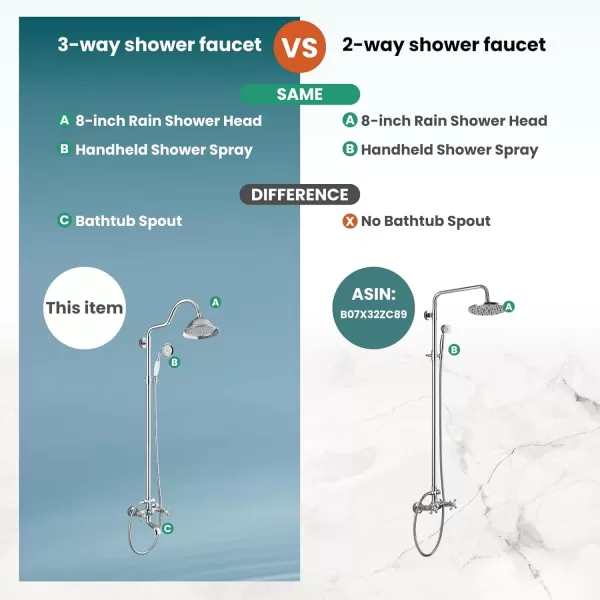 imagegotonovo Bathroom Exposed Shower Faucet Outside Shower Kit 8 Inch Rainfall Shower Head Set with Tub Spout and Handheld Spray Double Cross Handles Wall Mount Oil Rubbed BronzePolished Chrome