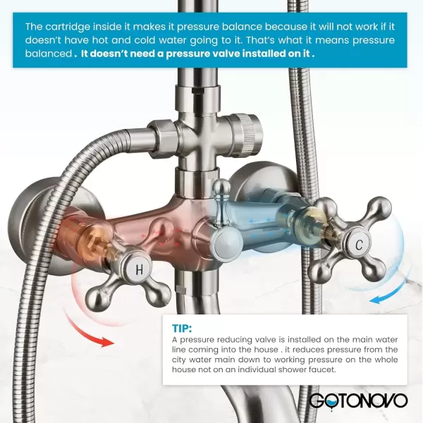 imagegotonovo Bathroom Exposed Shower Faucet Outside Shower Kit 8 Inch Rainfall Shower Head Set with Tub Spout and Handheld Spray Double Cross Handles Wall Mount Oil Rubbed BronzeBrushed Nickel