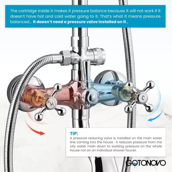 imagegotonovo Bathroom Exposed Shower Faucet Outside Shower Kit 8 Inch Rainfall Shower Head Set with Tub Spout and Handheld Spray Double Cross Handles Wall Mount Oil Rubbed BronzePolished Chrome