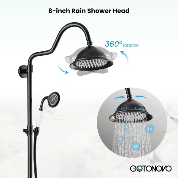 imagegotonovo Bathroom Exposed Shower Faucet Outside Shower Kit 8 Inch Rainfall Shower Head Set with Tub Spout and Handheld Spray Double Cross Handles Wall Mount Oil Rubbed BronzeOil Rubbed Bronze