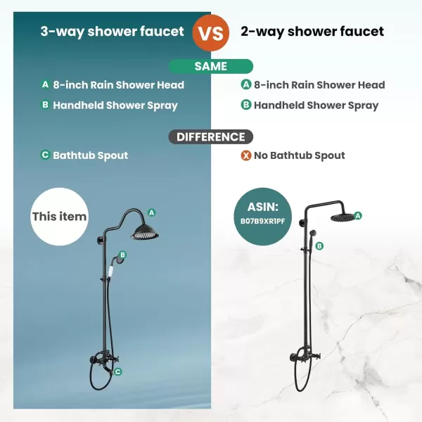 imagegotonovo Bathroom Exposed Shower Faucet Outside Shower Kit 8 Inch Rainfall Shower Head Set with Tub Spout and Handheld Spray Double Cross Handles Wall Mount Oil Rubbed BronzeOil Rubbed Bronze