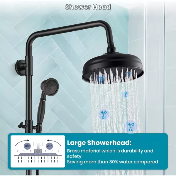 imagegotonovo Bathroom Exposed Shower Fixture Set 2 Functions 8 Inch Rainfall Shower Head Wall Mount 2 Double Knobs Cross Handle Mixer Shower System Combo Unit Brass Handheld Spray Polish GoldOil Rubbed Bronze
