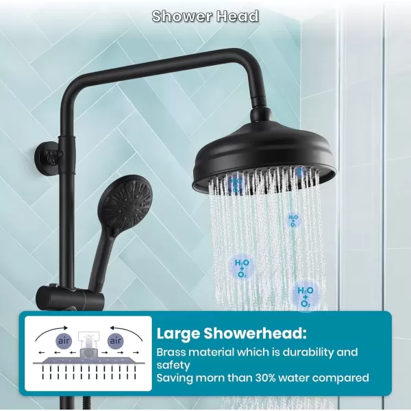 imagegotonovo Bathroom Exposed Shower Fixture Set 2 Functions 8 Inch Rainfall Shower Head Wall Mount 2 Double Knobs Cross Handle Mixer Shower System Combo Unit Brass Handheld Spray Polish GoldMatte Black