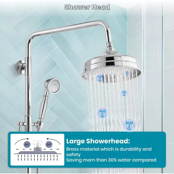 imagegotonovo Bathroom Exposed Shower Fixture Set 2 Functions 8 Inch Rainfall Shower Head Wall Mount 2 Double Knobs Cross Handle Mixer Shower System Combo Unit Brass Handheld Spray Polish GoldPolish Chrome