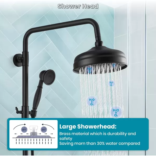 imagegotonovo Bathroom Exposed Shower Fixture Set 2 Functions 8 Inch Rainfall Shower Head Wall Mount 2 Double Knobs Cross Handle Mixer Shower System Combo Unit Brass Handheld Spray Polish GoldMatte Black
