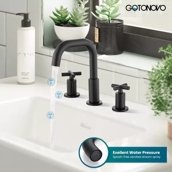 imagegotonovo Bathroom Faucet 3 Hole 8 inch Widespread Bathroom Sink Faucet 2 Handle Vanity Faucet for Bathroom Sink 360 Swivel Spout Deck Mount Basin with Pop Up Drain Polished ChromeMatte Black