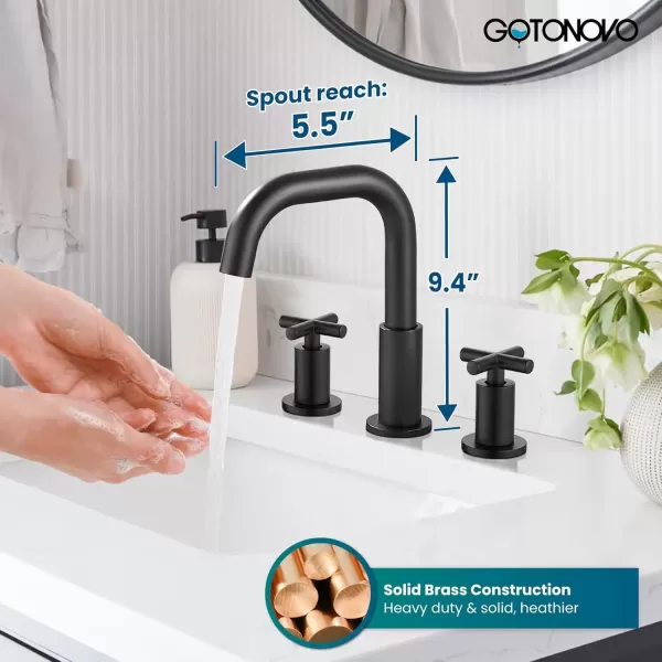 imagegotonovo Bathroom Faucet 3 Hole 8 inch Widespread Bathroom Sink Faucet 2 Handle Vanity Faucet for Bathroom Sink 360 Swivel Spout Deck Mount Basin with Pop Up Drain Polished ChromeMatte Black