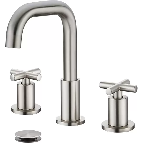 imagegotonovo Bathroom Faucet 3 Hole 8 inch Widespread Bathroom Sink Faucet 2 Handle Vanity Faucet for Bathroom Sink 360 Swivel Spout Deck Mount Basin with Pop Up Drain Polished ChromeBrushed Nickel