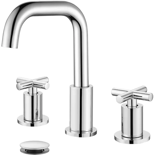imagegotonovo Bathroom Faucet 3 Hole 8 inch Widespread Bathroom Sink Faucet 2 Handle Vanity Faucet for Bathroom Sink 360 Swivel Spout Deck Mount Basin with Pop Up Drain Polished ChromePolished Chrome