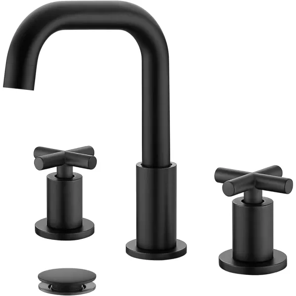 imagegotonovo Bathroom Faucet 3 Hole 8 inch Widespread Bathroom Sink Faucet 2 Handle Vanity Faucet for Bathroom Sink 360 Swivel Spout Deck Mount Basin with Pop Up Drain Polished ChromeMatte Black