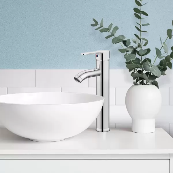 imagegotonovo Bathroom Faucet One Hole Single Handle Deck Mount Vessel Sink Faucet Lavatory Vanity Modern Tall Mixer Bar Tap with Water Supply Lines and Metal Pop Up Drain Brushed NickelPolish Chrome