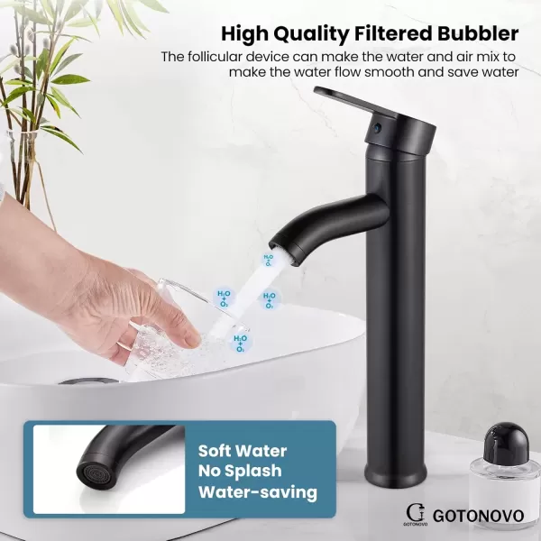 imagegotonovo Bathroom Faucet One Hole Single Handle Deck Mount Vessel Sink Faucet Lavatory Vanity Modern Tall Mixer Bar Tap with Water Supply Lines and Metal Pop Up Drain Brushed NickelOil Rubbed Bronze